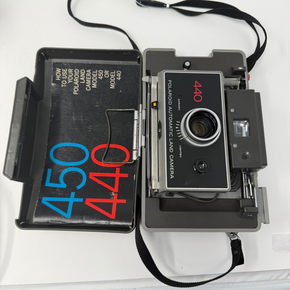 Polaroid 440 Automatic Land Camera with Case Flash and Cold Clip Vintage 1970s